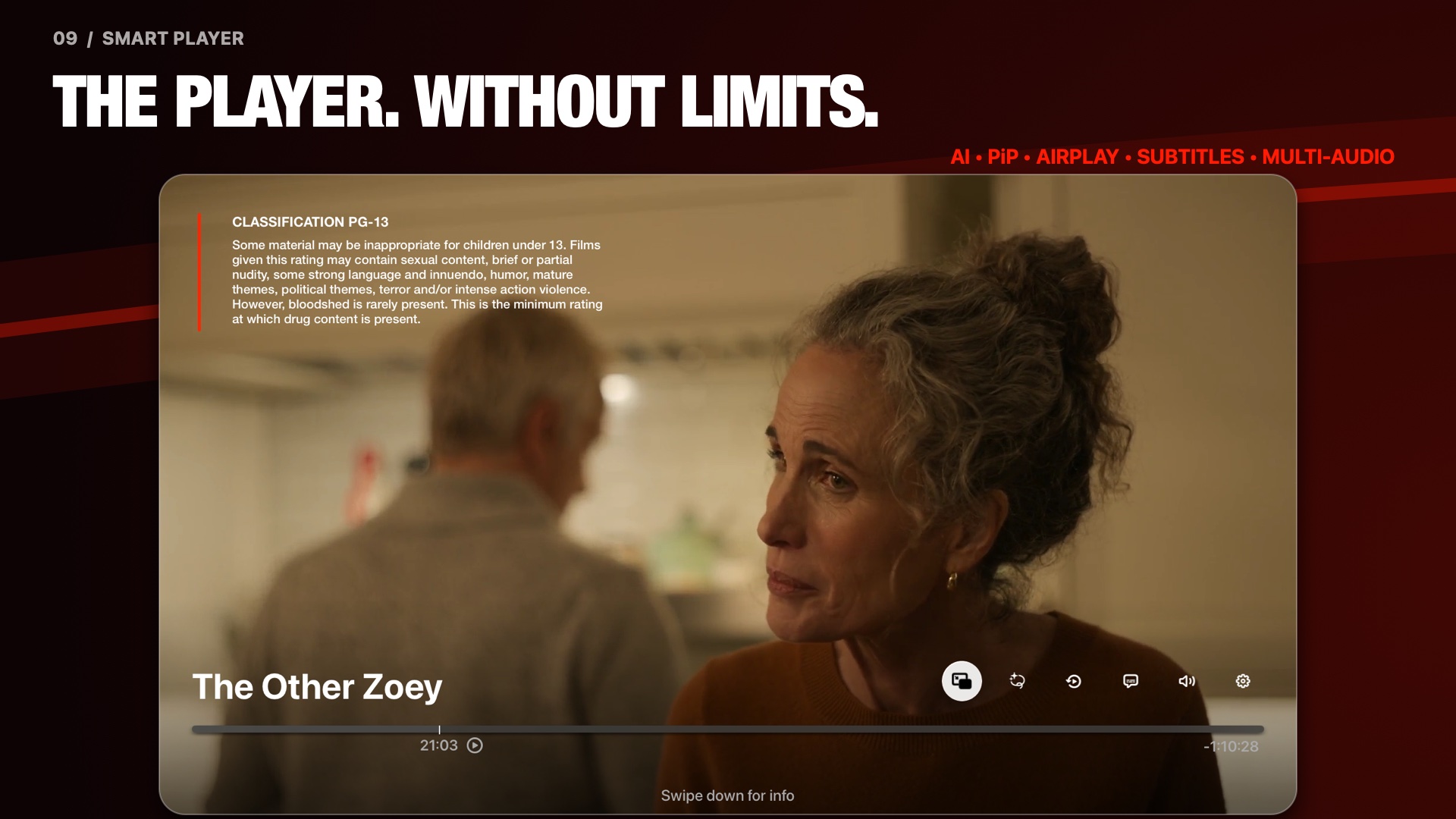 IPTVX smart player interface on Apple TV
