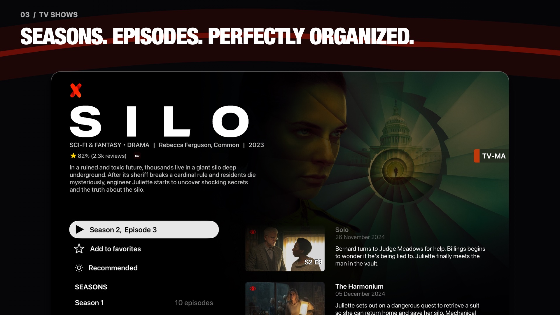 IPTVX television series interface on Apple TV
